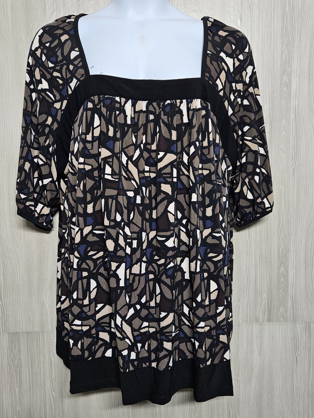 Lane Bryant Black, Brown & Cream Abstract Square-Neck Tunic